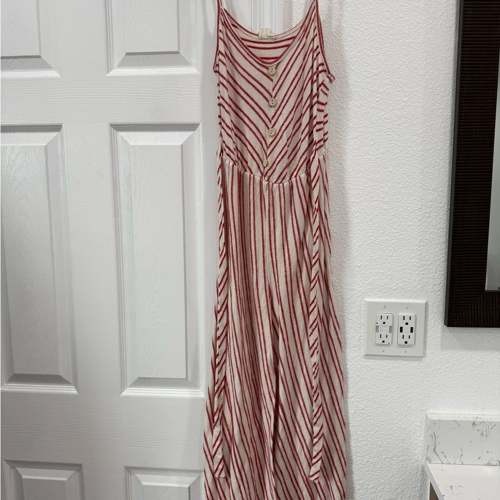Striped Red and White Maxi Dress - Sleeveless V-Neck